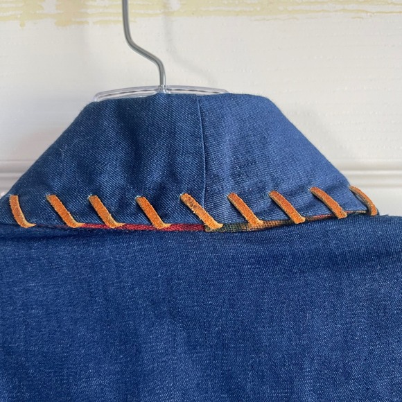 VTG Royal Studio Southwest Blazer M Tapestry Aztec Jacket Denim Leather Trim - Picture 3 of 12